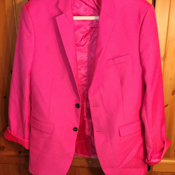 Mens Hot Pink Blazer w Sequins Lip Applique - Picture 3 of 3